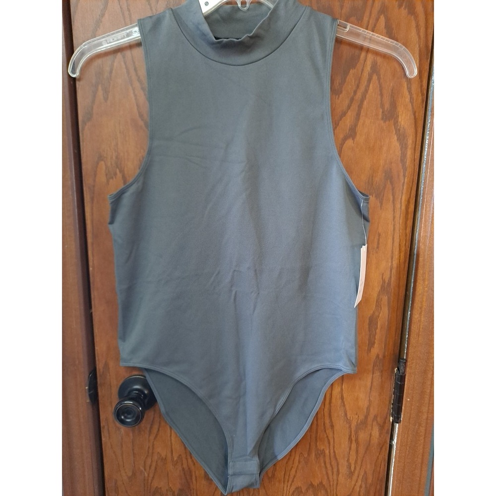 A New Day Women's High Mock Neck Sleeveless Bodysuit Dark Gray Size XL NWT